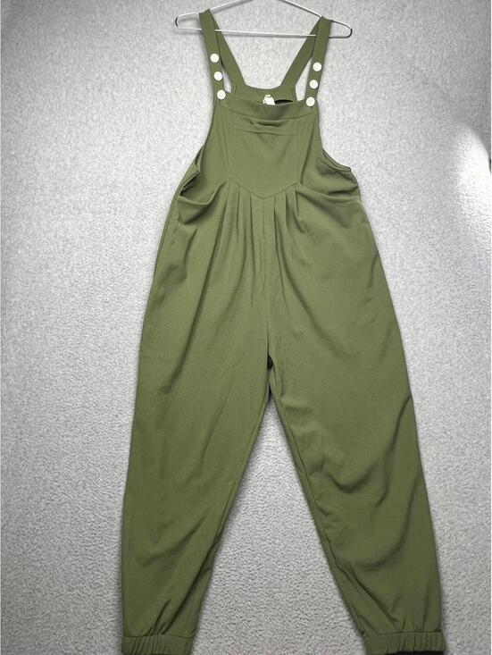 Halara Pants - Halara Olive Green Waffle Overalls Jumpsuit M Wide Leg Boho Casual Athleisure